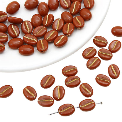 Transparent Coffee Bean Acrylic Beads 11x8mm Gold Highlights 30pcs 10