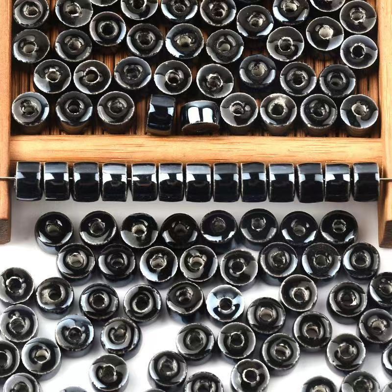 Cylindrical Ceramic Beads 6mm Glossy Rainbow Spacer 10pcs 13