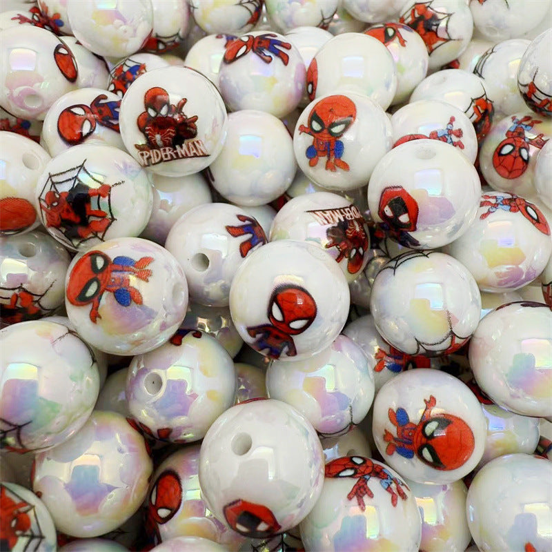Plating Round Acrylic Beads 16mm Spider Man Printed 50pcs 2