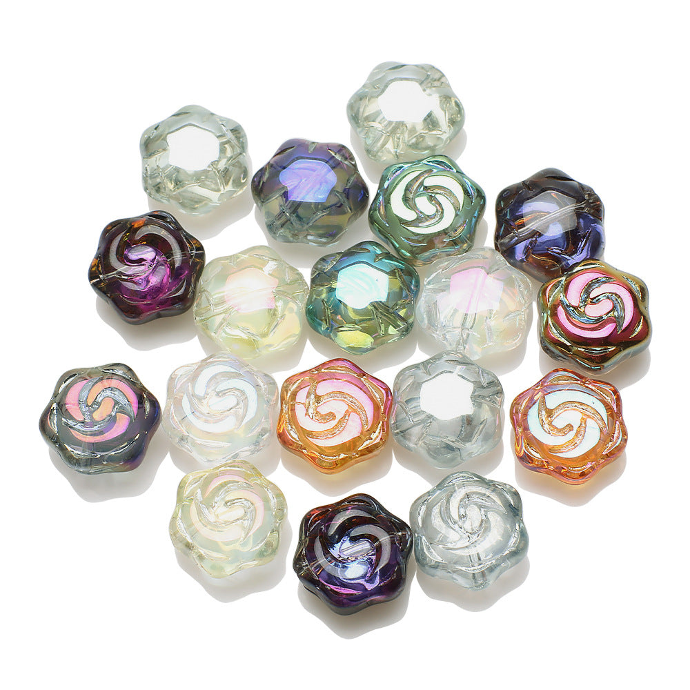 Electroplated Rose Glass Beads 16mm Transparent Iridescent 20pcs 15