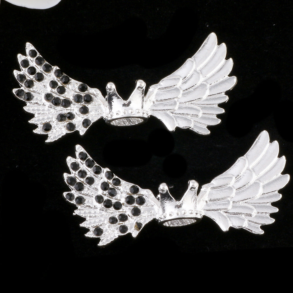 Angel Crown Wing Alloy Rhinestone Beads 25x53mm Detailed 4pcs 8