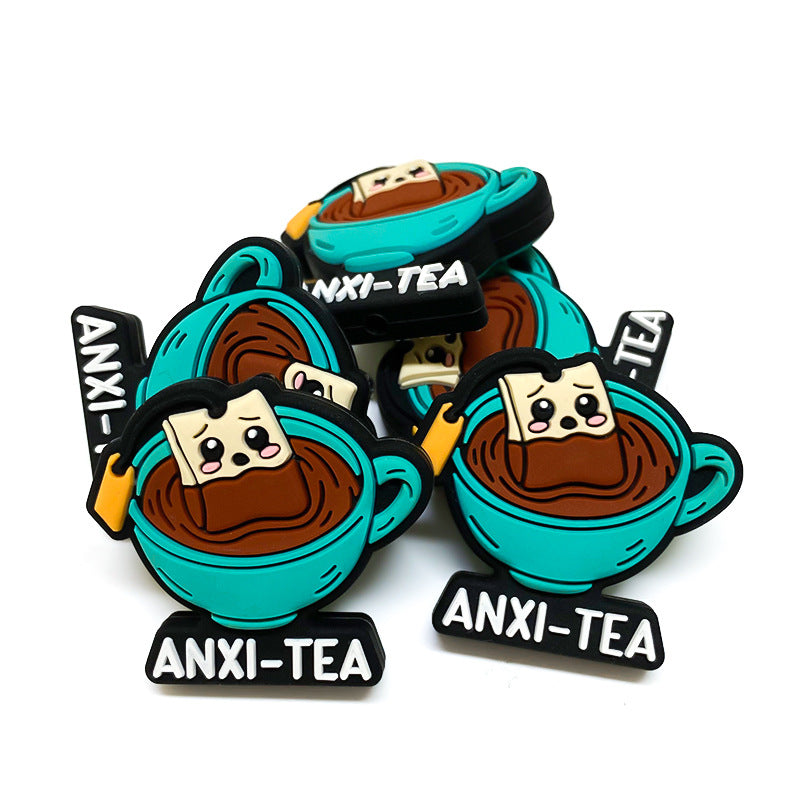 Silicone Focal Beads Tea Cup With Smiling Tea Bag and ANXI-TEA Text 20pcs 3