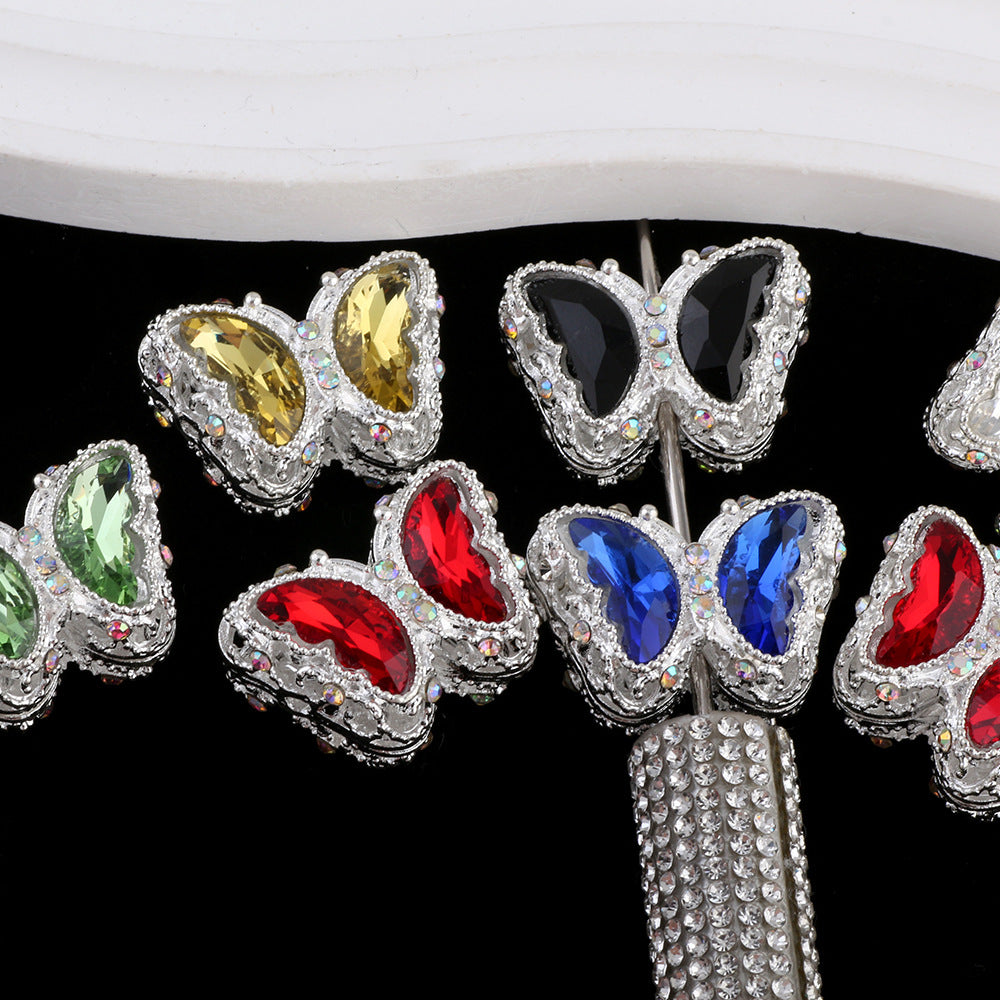 Butterfly Rhinestone Beads 28mm Colorful Silver Alloy 10pcs 4