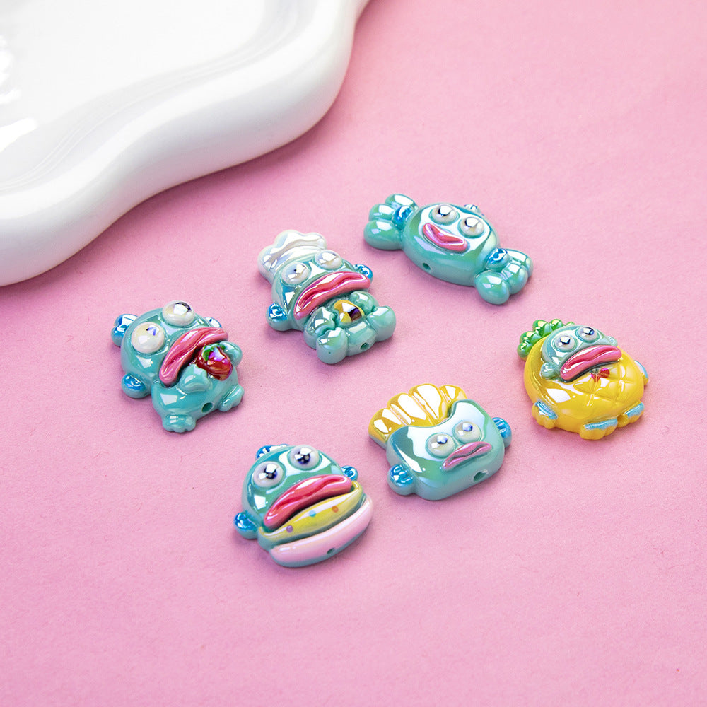Plating Resin Beads Glossy Mixed Colors Quirky Faces 10pcs 4