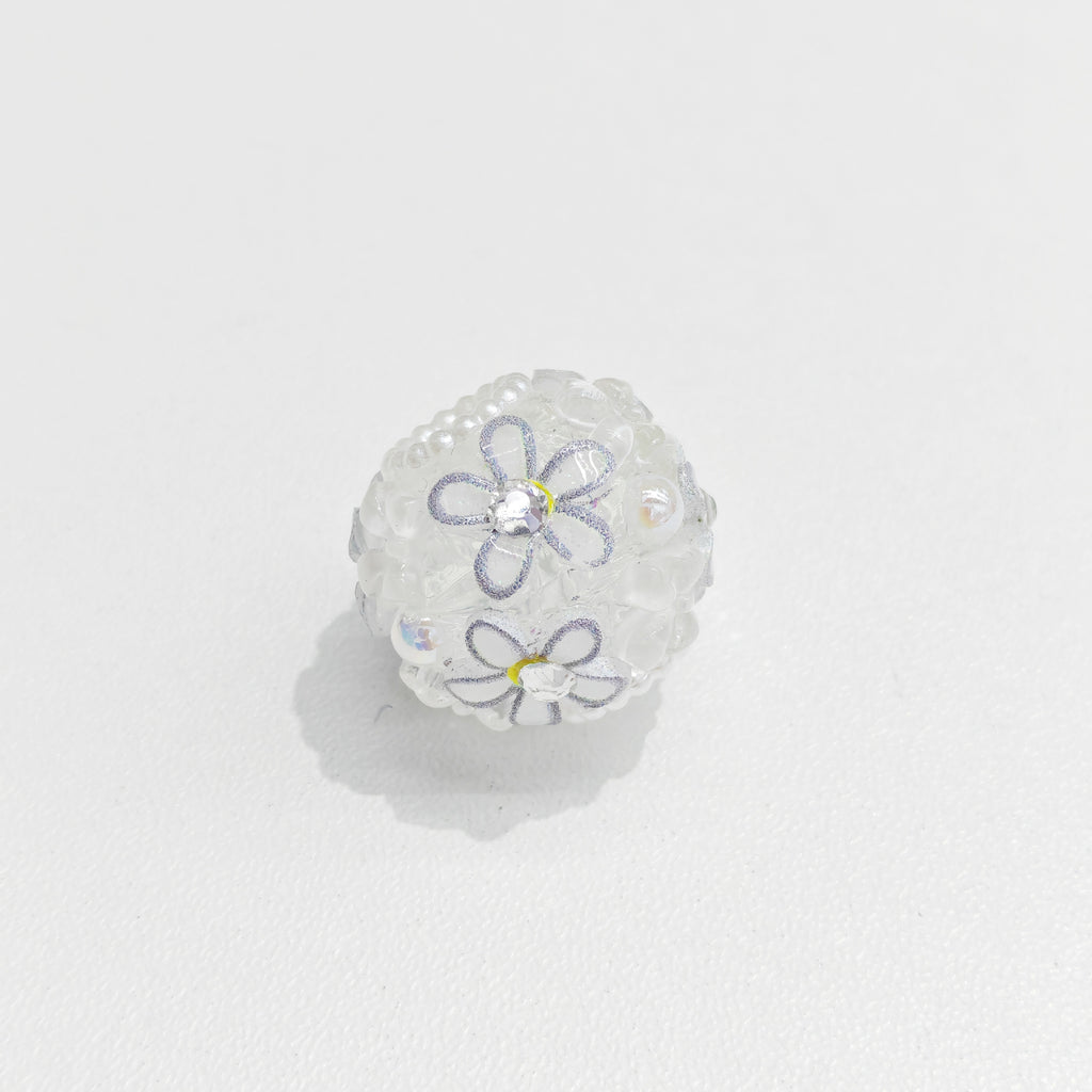 Floral Bubblegum Beads 20mm Matte White with Colorful Flowers 15pcs 5