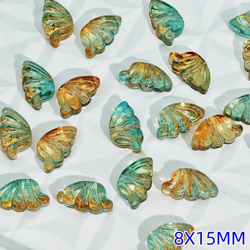 Iridescent Half Butterfly Wings Glass Beads 8x15mm 50pcs 18