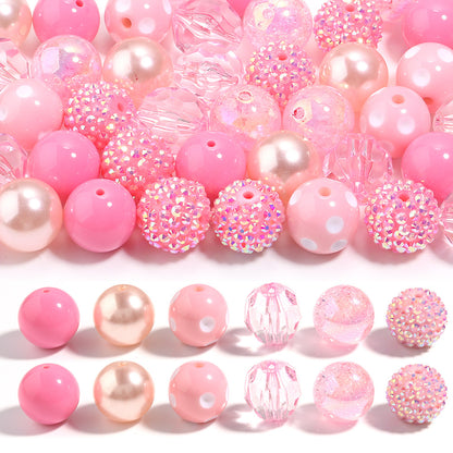 Multi-Color Bubblegum Beads 20mm Vibrant Solids Stripes Polka Dot Rhinestone 120pcs 10