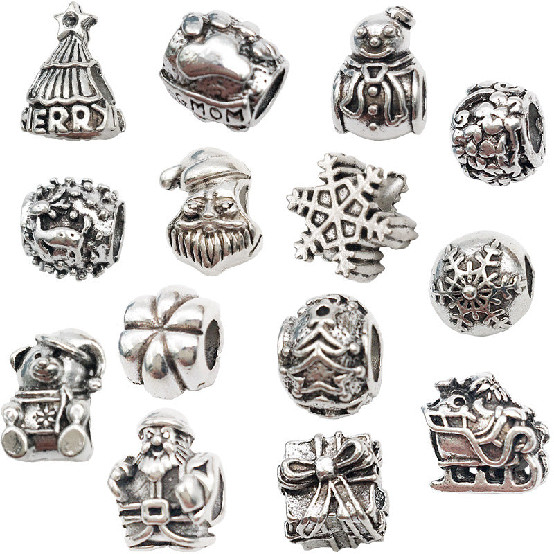Christmas Series Large Hole Metal Beads Silver Tone Zinc Alloy 1pc 5