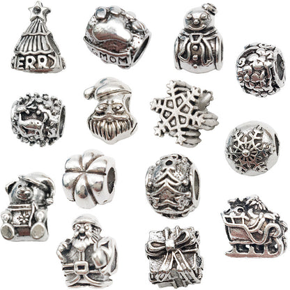 Christmas Series Large Hole Metal Beads Silver Tone Zinc Alloy 1pc 5