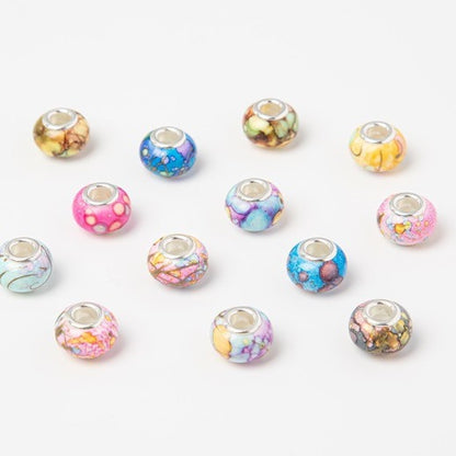 Resin Spacer Beads 14mm Ink Painting Large Hole 50pcs