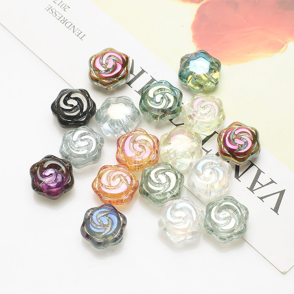Electroplated Rose Glass Beads 16mm Transparent Iridescent 20pcs 4