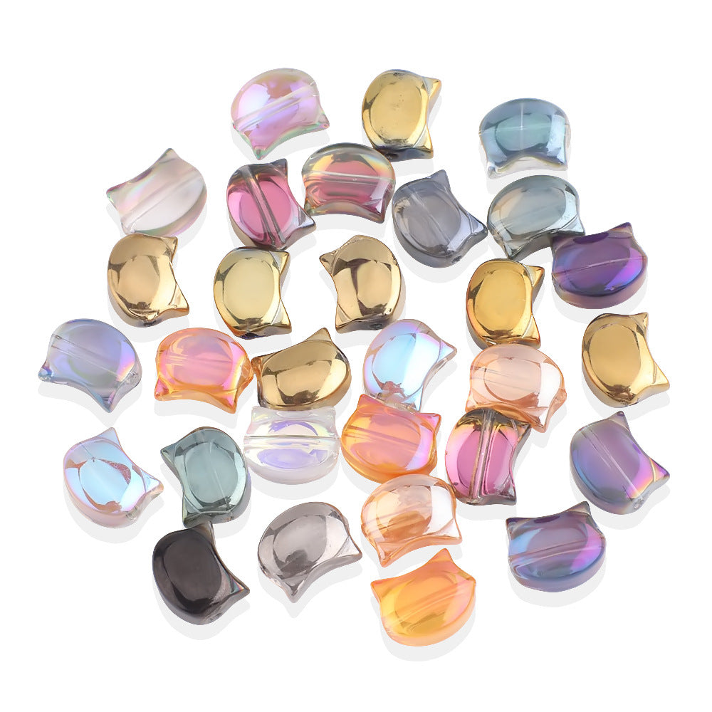 Plating Flat Cat Head Glass Beads 8mm x 10mm Iridescent Colors 30pcs 5