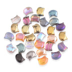 Plating Flat Cat Head Glass Beads 8mm x 10mm Iridescent Colors 30pcs 5