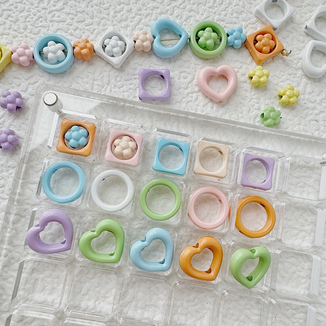 Heart Circle Floral Metal Beads Painted Solid Color Bulk 20pcs 2