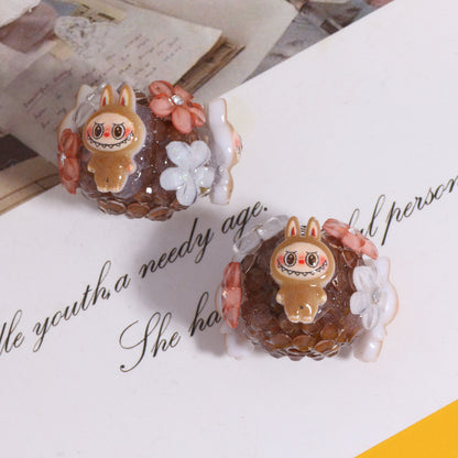 Embellished Flower Clay Beads 24mm Five-Petal Rhinestone 6pcs 9