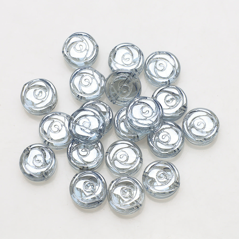Rose Plated Glass Beads 10mm Glossy Spiral Floral Design 30pcs 10