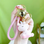 Resin Unicorn Keychain Pastel Snowflake Braided Strap with Bells 5
