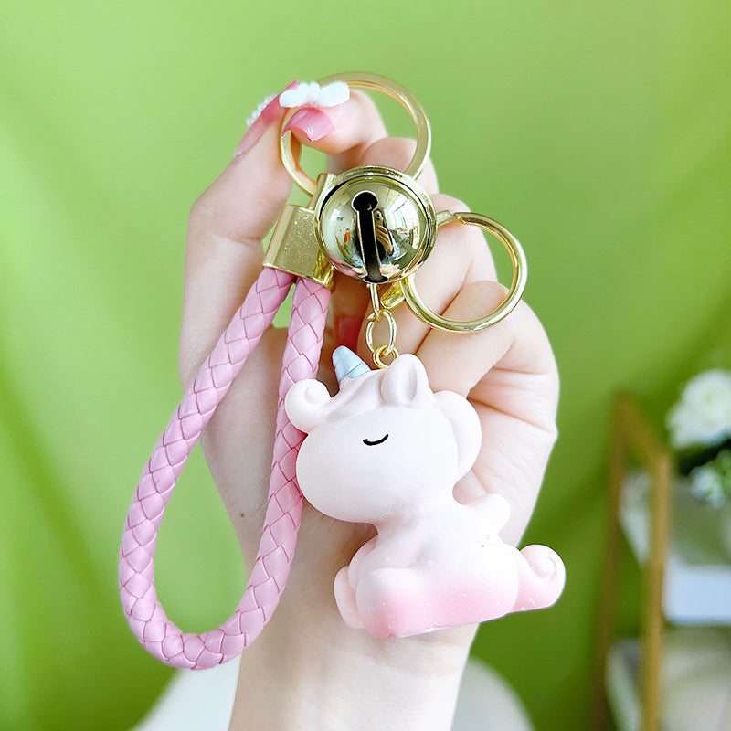 Resin Unicorn Keychain Pastel Snowflake Braided Strap with Bells 5