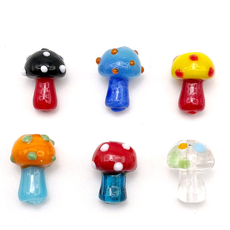 Hand Painted Mushroom Glass Beads 18mm Colorful Dotted Enamel 1pc