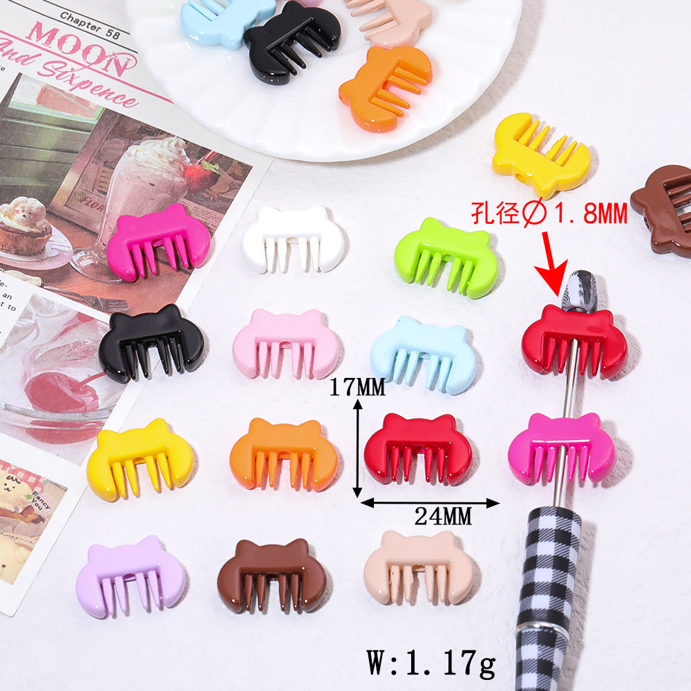 Painted Cat Ear Comb Acrylic Beads 24mm Colorful Glossy 50pcs 6