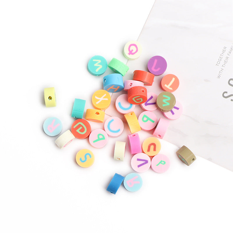 Letter Flat Clay Beads 10mm Colorful Mixed 100pcs 3