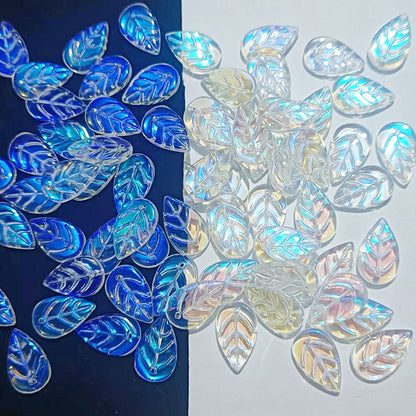 Czech Glass Beads Leaf 18mm Dark Blue Gradient Gold Shimmer 100pcs 16