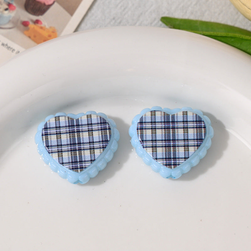 Checkered Lace Heart Acrylic Beads 26mm Colorful Mixed 10pcs 9