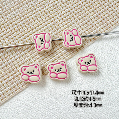 Rabbit and Bear Painted Metal Beads Glossy Finish Bulk 10pcs 22