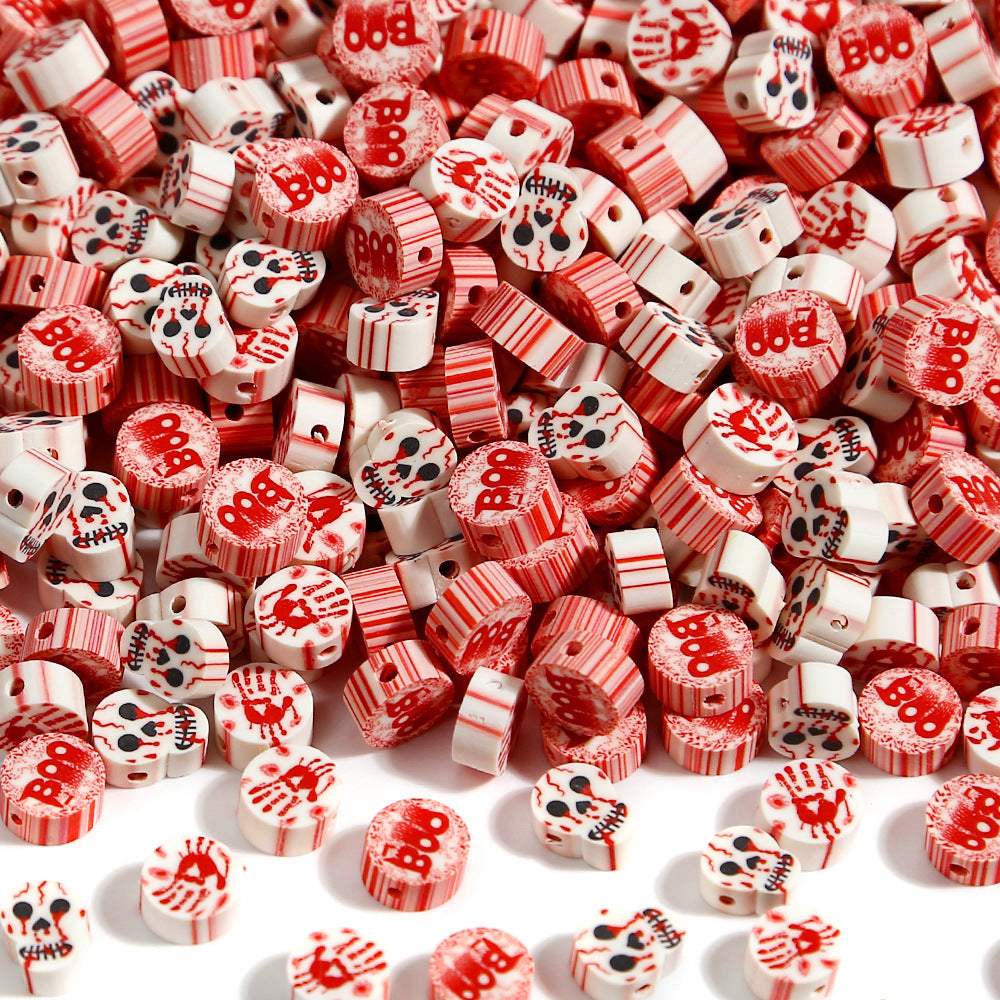 Halloween Flat Clay Beads 6mm Skull Bloody Hands BOO Design 100pcs 4