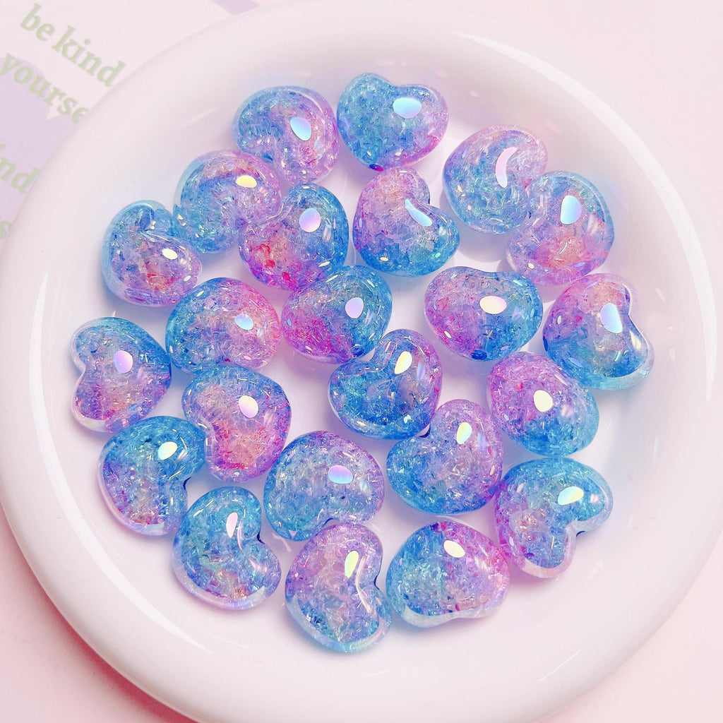 Puffy Crackle Heart Acrylic Beads 22mm Glossy Semi-Transparent 50pcs 3