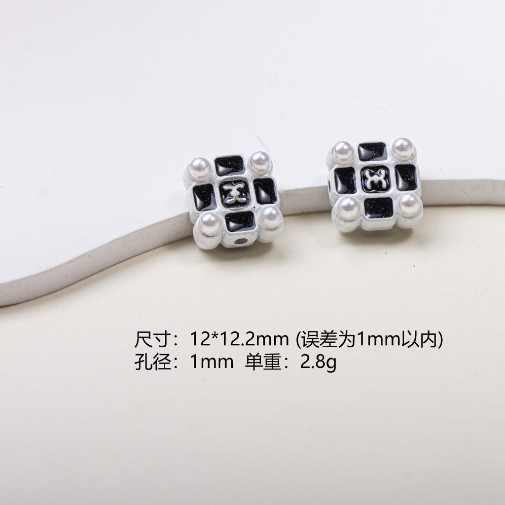Painted Alloy Metal Beads Black and White Enamel Baking Style 10pcs 6