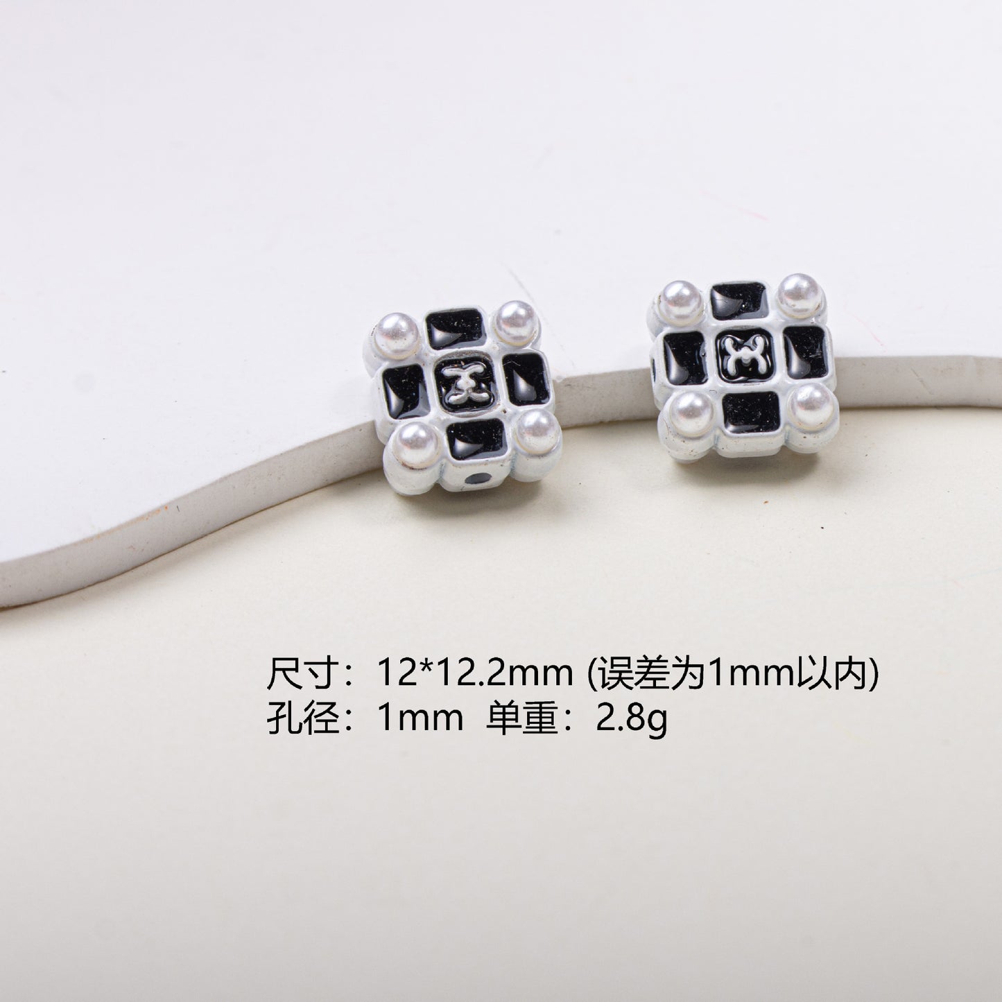 Painted Alloy Metal Beads Black and White Enamel Baking Style 10pcs 6