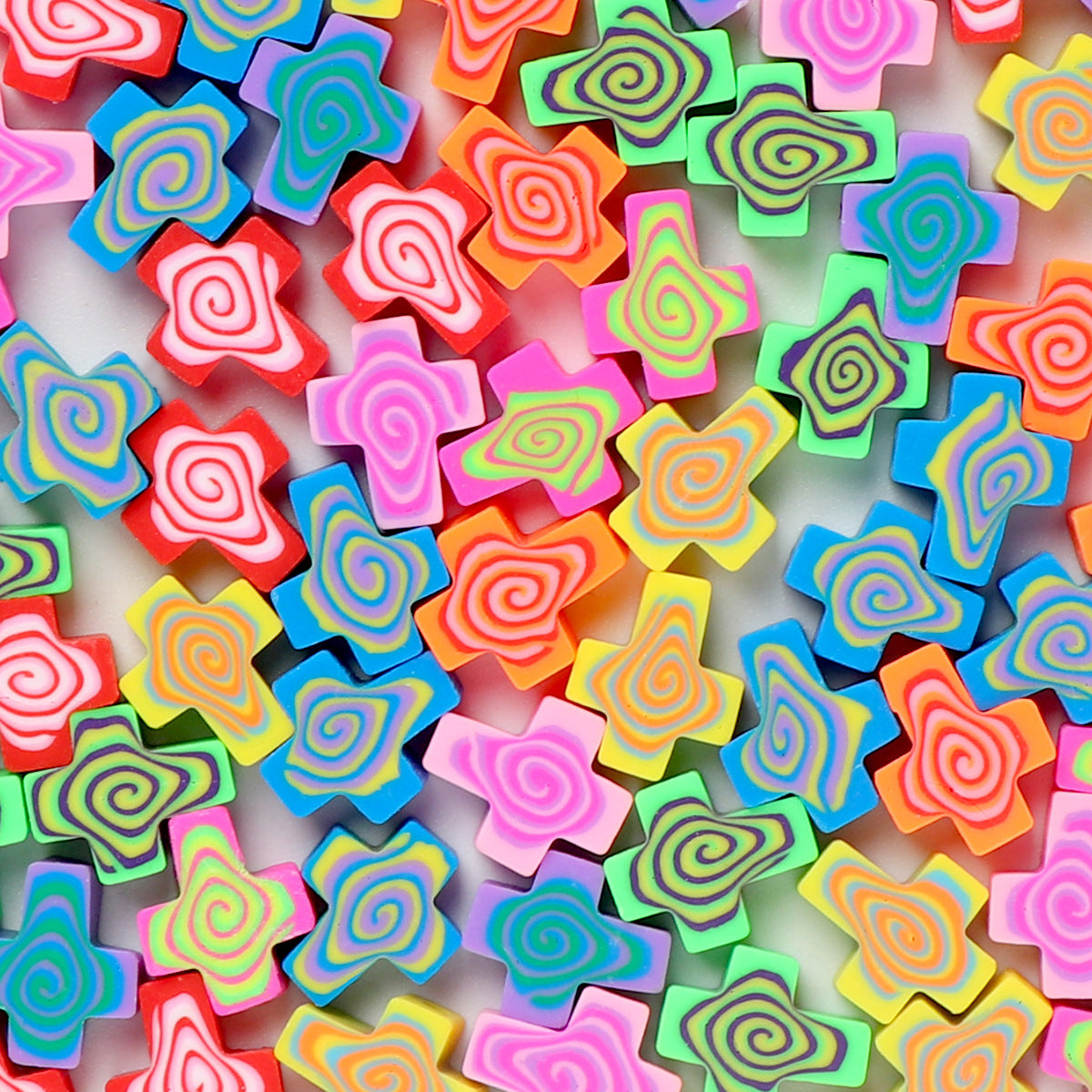 Spiral Pattern Cross Clay Beads 12mm Colorful Mixed 100pcs 6