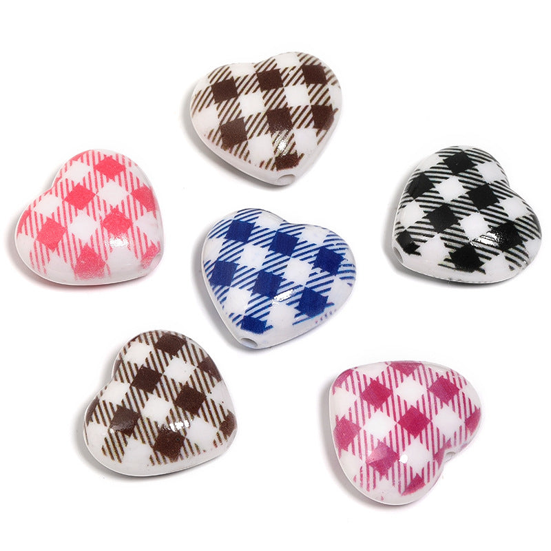 Heart Acrylic Beads 29mm Plaid and Leopard Print Mixed 20pcs 6