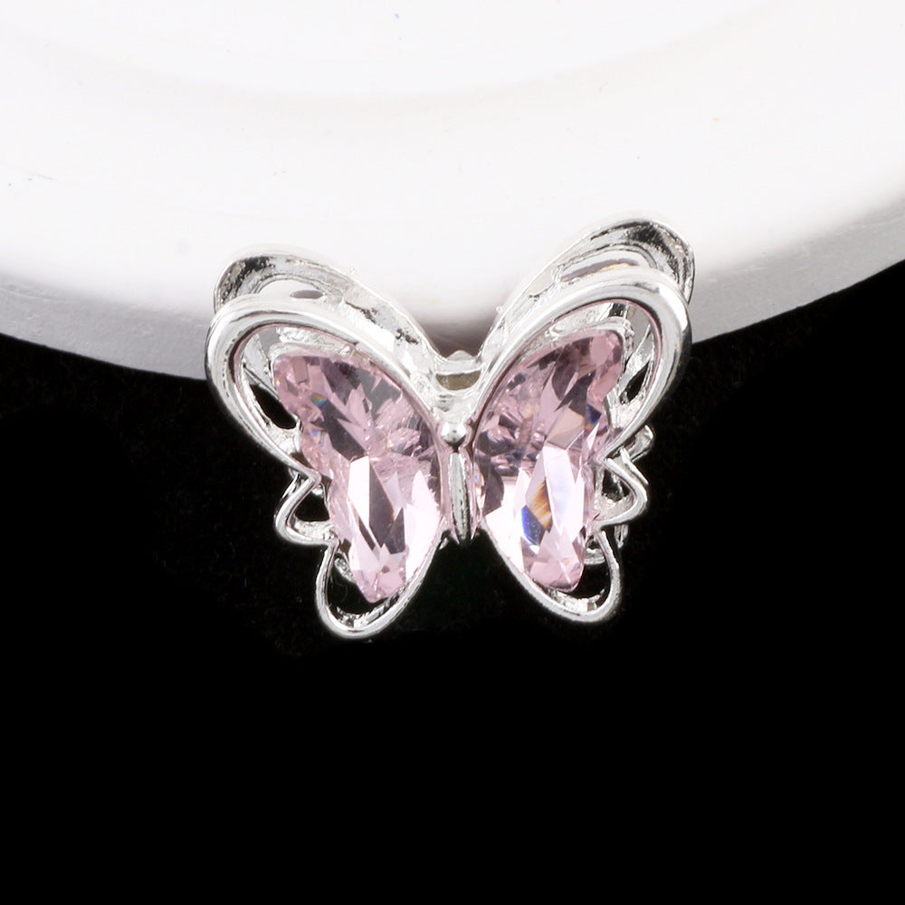 Butterfly Metal Beads 26mm Double-Sided Crystal Glass Embedded 3pcs 14