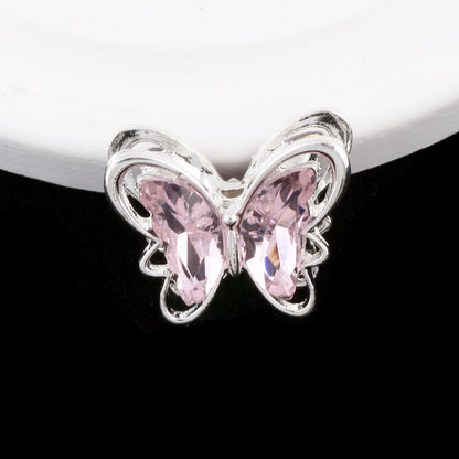 Butterfly Metal Beads 26mm Double-Sided Crystal Glass Embedded 3pcs 14