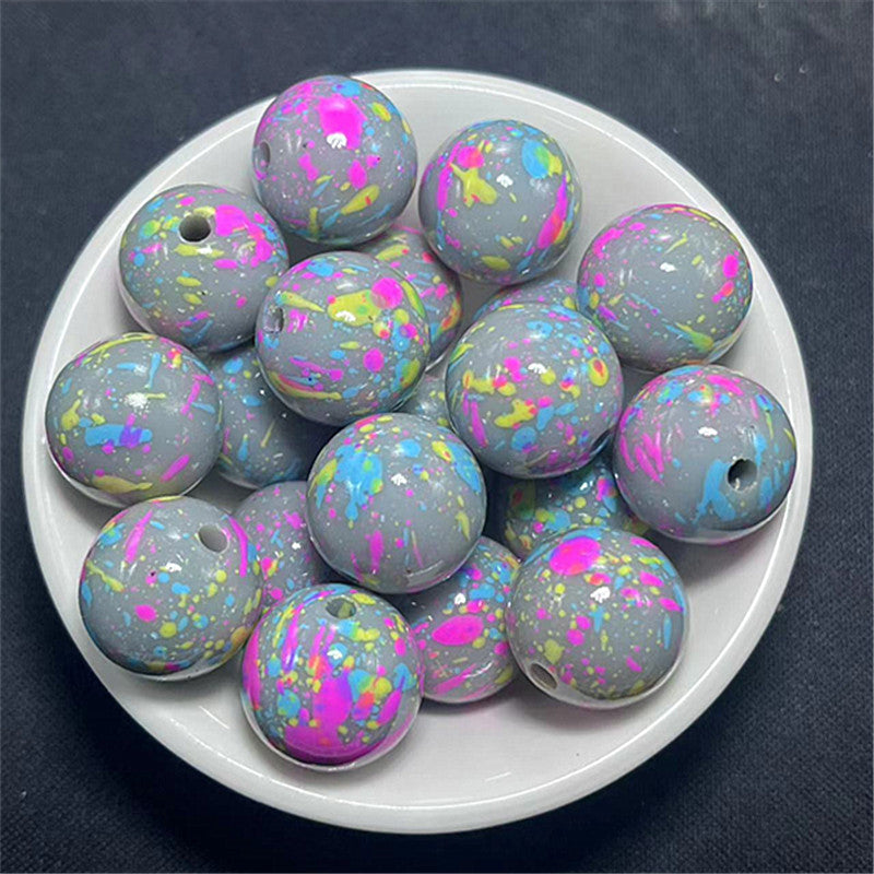 Hand Painted Acrylic Beads 16mm Inkjet Splatter Pink Glossy 100pcs 17