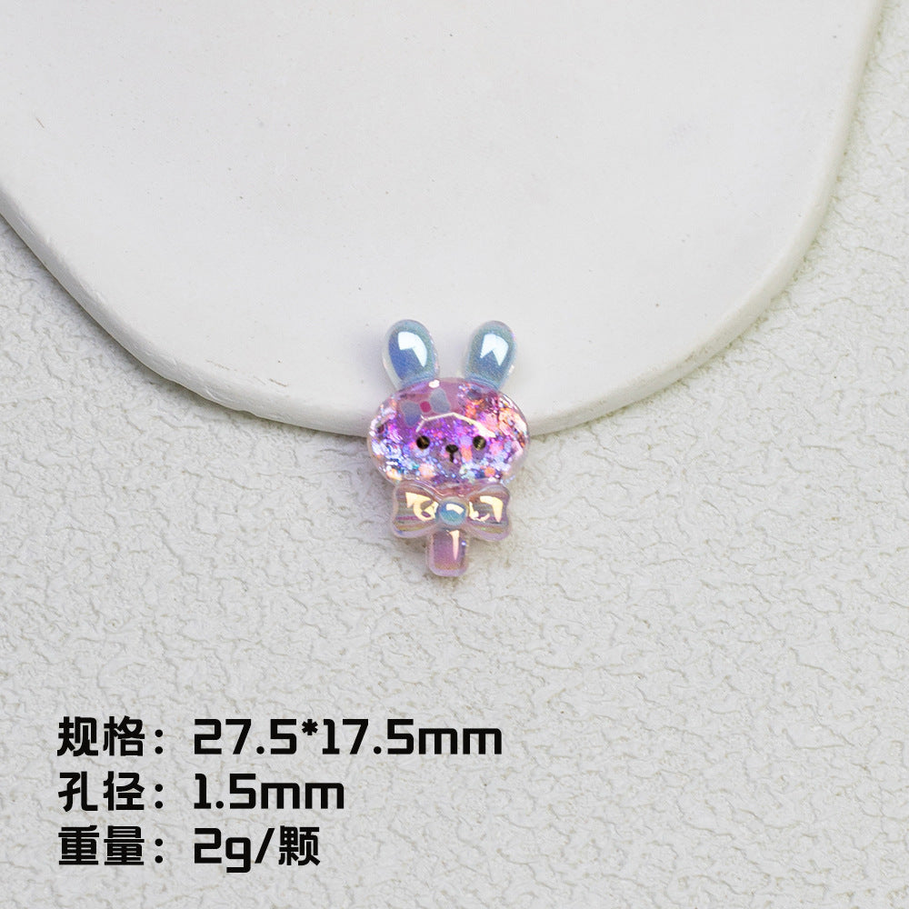 Glitter Bunny Lollipop Resin Beads 28mm Iridescent 10pcs 6