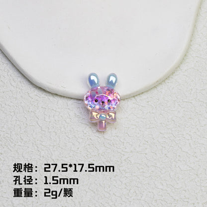 Glitter Bunny Lollipop Resin Beads 28mm Iridescent 10pcs 6