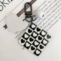 Cartoon Acrylic Plaid Striped Heart Leather Keychain Monochrome Design 12