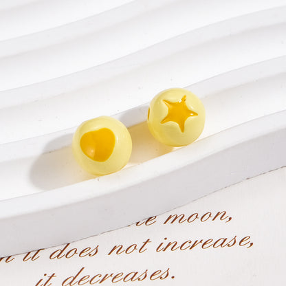 Painted Round Acrylic Beads 10mm Double Sided Heart and Star Pattern 50pcs 8