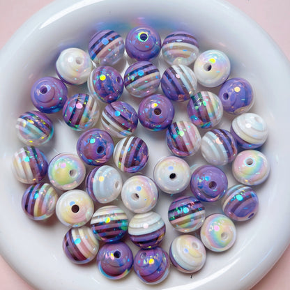 UV Plating Colorful Lollipop Striped Resin Beads 16mm 10pcs 11