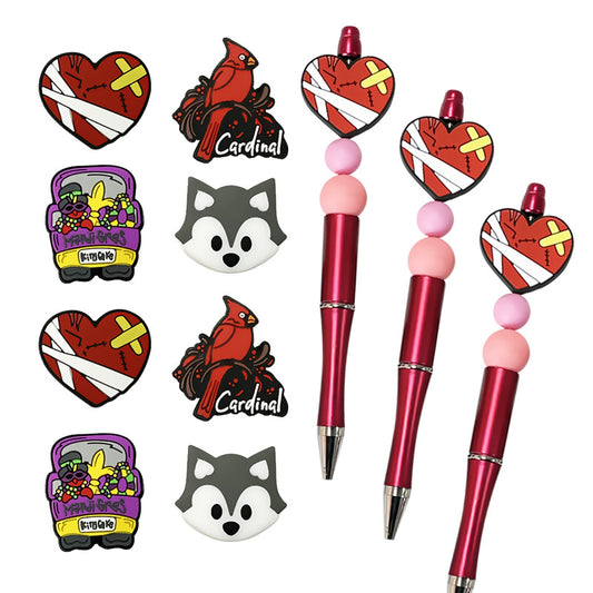 Silicone Focal Beads Cartoon Animals Red Cardinal Husky 20pcs