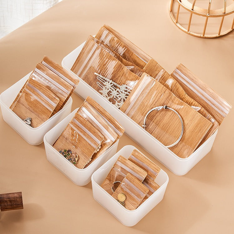 Wood Grain PVC Top Seal Ziplock Bags Clear Durable 10pcs 4x6-15x15cm 4