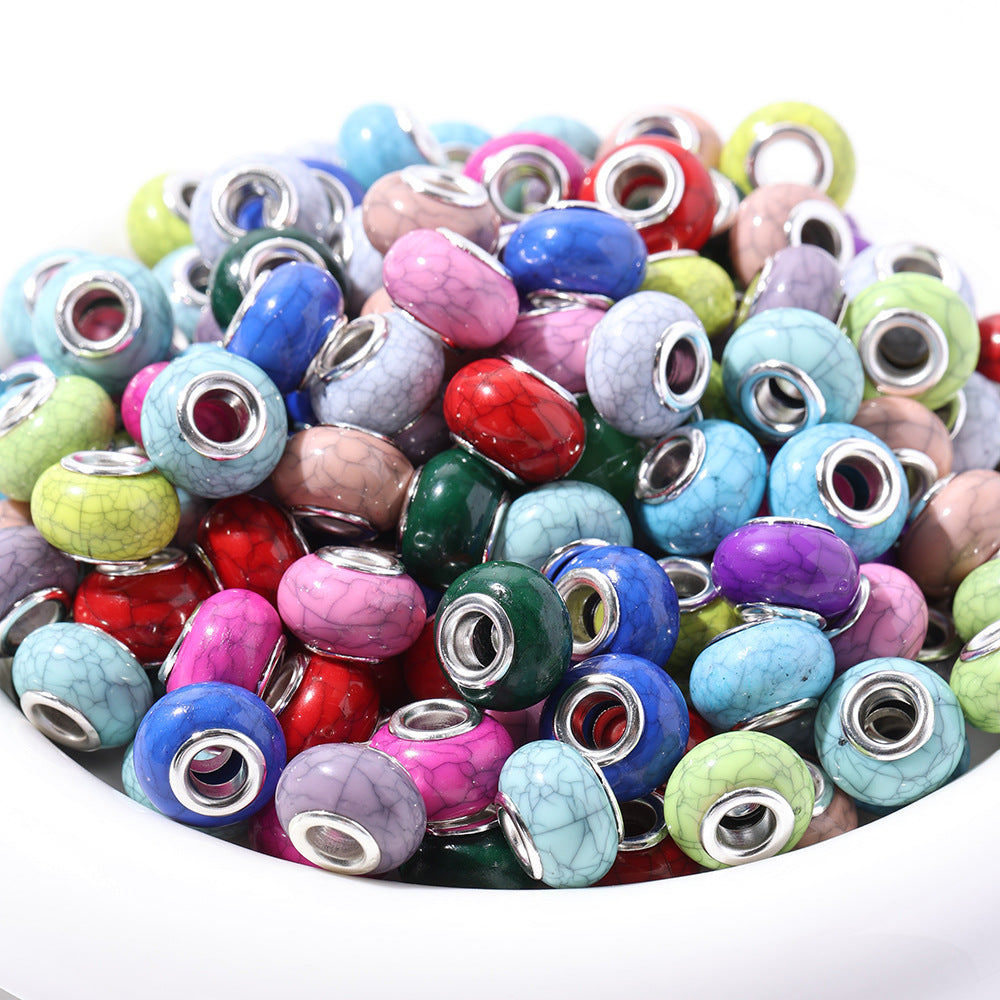 Resin Round Spacer Beads 14mm Imitation Turquoise Pattern 100pcs 4