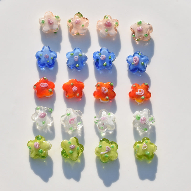 Lampwork Glass Beads Five Petal Flower Handmade Vintage 16mm 10pcs