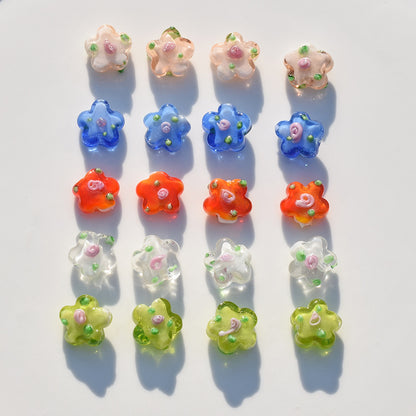 Lampwork Glass Beads Five Petal Flower Handmade Vintage 16mm 10pcs