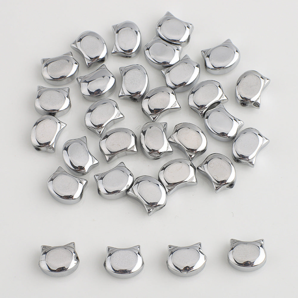 Plating Flat Cat Head Glass Beads 8mm x 10mm Iridescent Colors 30pcs 18
