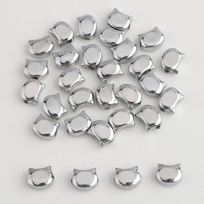 Plating Flat Cat Head Glass Beads 8mm x 10mm Iridescent Colors 30pcs 18