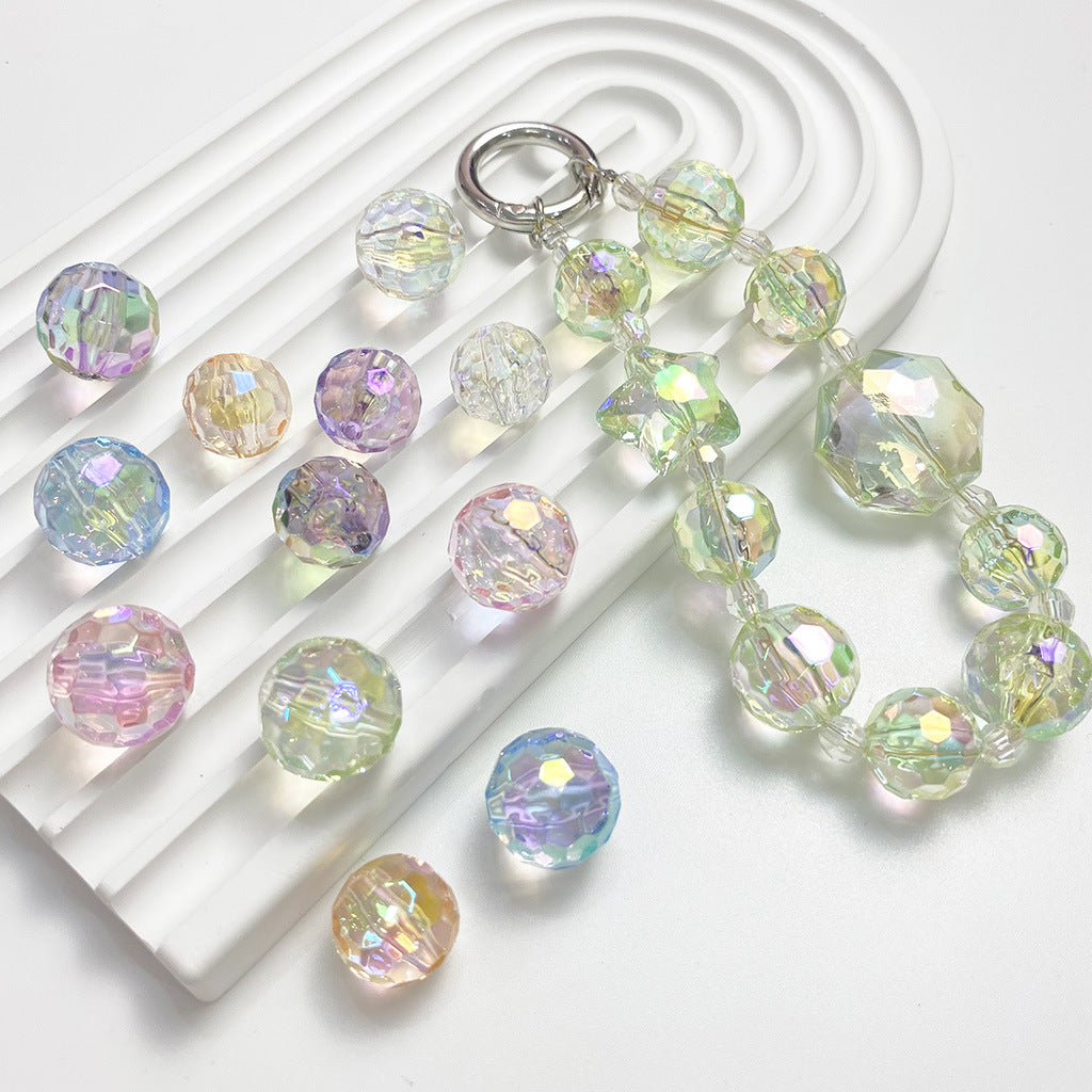 Transparent Football Faceted Acrylic Beads 14-16mm UV Plating 50pcs 4